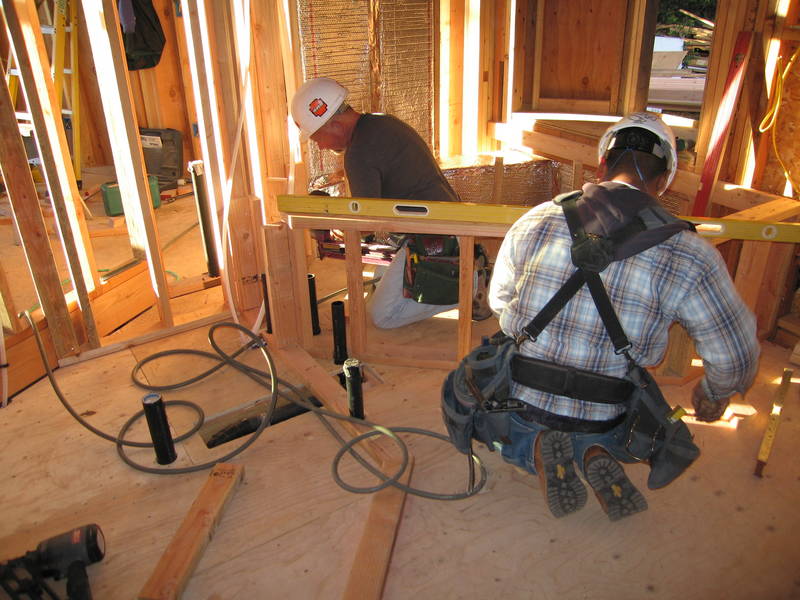 The tub surround gets framed....