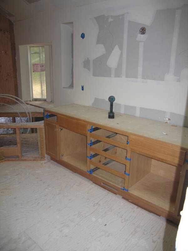 Up in the bathroom, the vanity is set in...