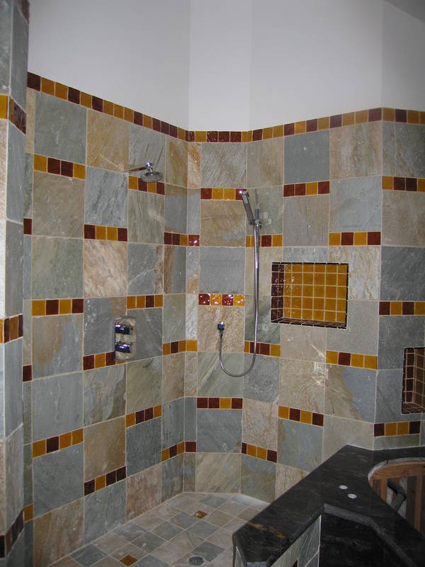 The shower installed. A shower head and...